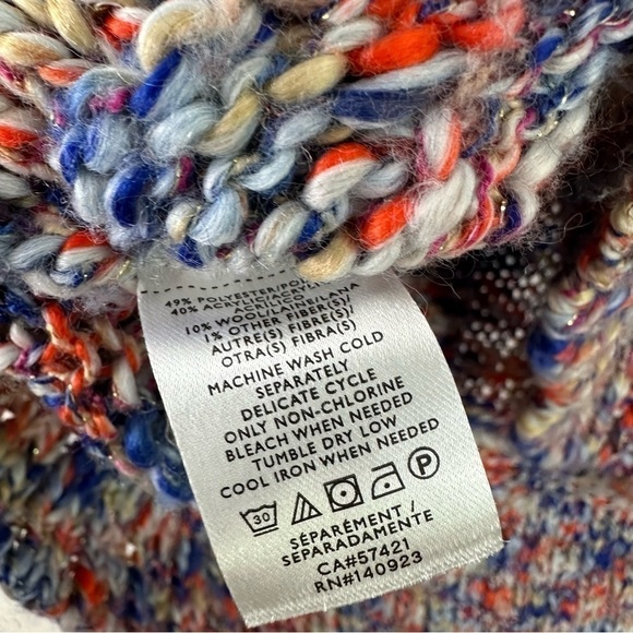 Lou & Grey Loft Red Blue Chunky Knit V Neck Sweater Wool Blend Womens Small - Picture 5 of 6